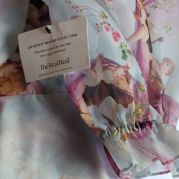 Blue and Purple Floral Midi Dress with Ruffled High Collar - Picture 3 of 7